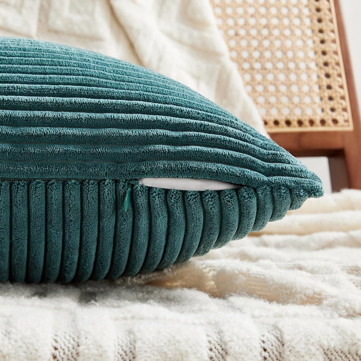 Fancy Homi 2 Packs Teal Lumbar Decorative Throw Pillow Covers 12x20 Inch for Living Room Couch Bed Sofa, Rustic Farmhouse Boho Home Decor, Soft Striped Corduroy Rectangle Accent Cushion Case 30x50 cm