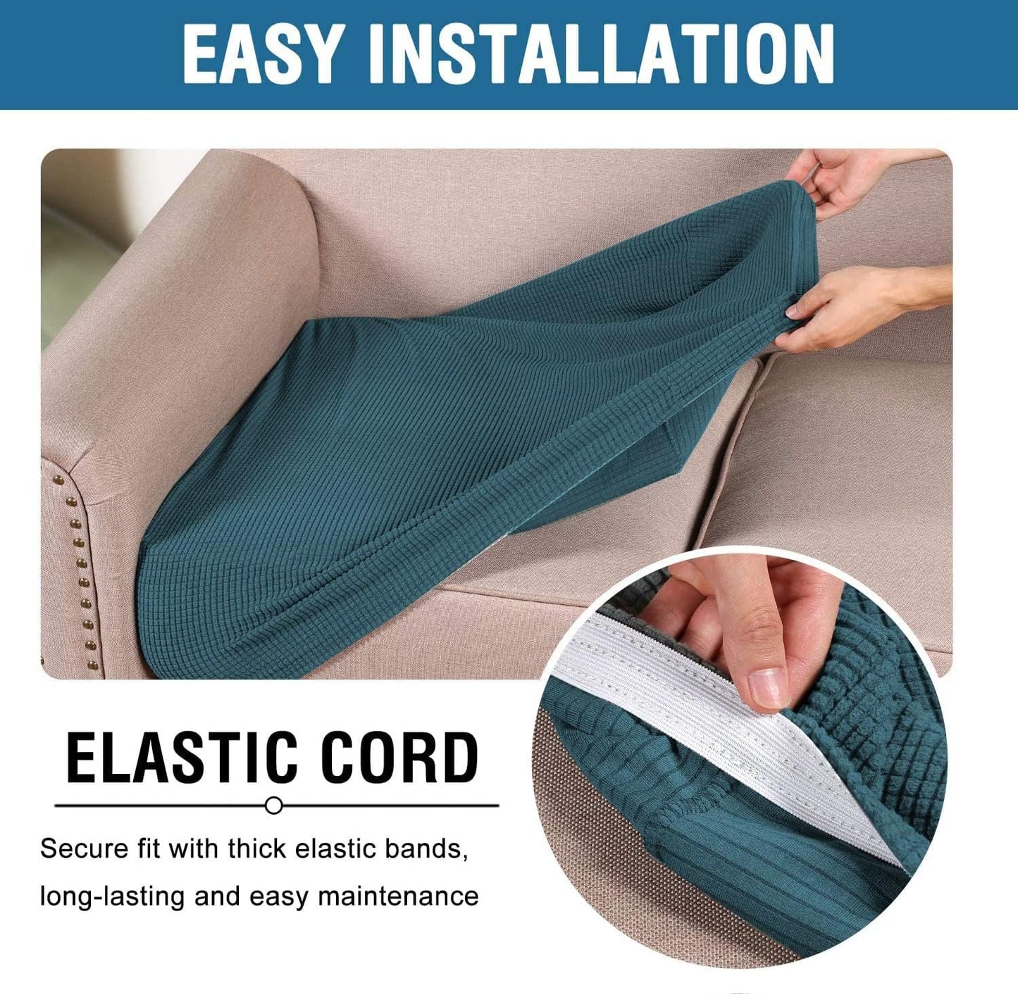 H.VERSAILTEX Super Stretch Individual Seat Sofa Covers Couch cushion covers Slipcover Sets Thick Jacquard Textured Twill Fabric (3 Piece Sofa cushion covers, Deep Teal)