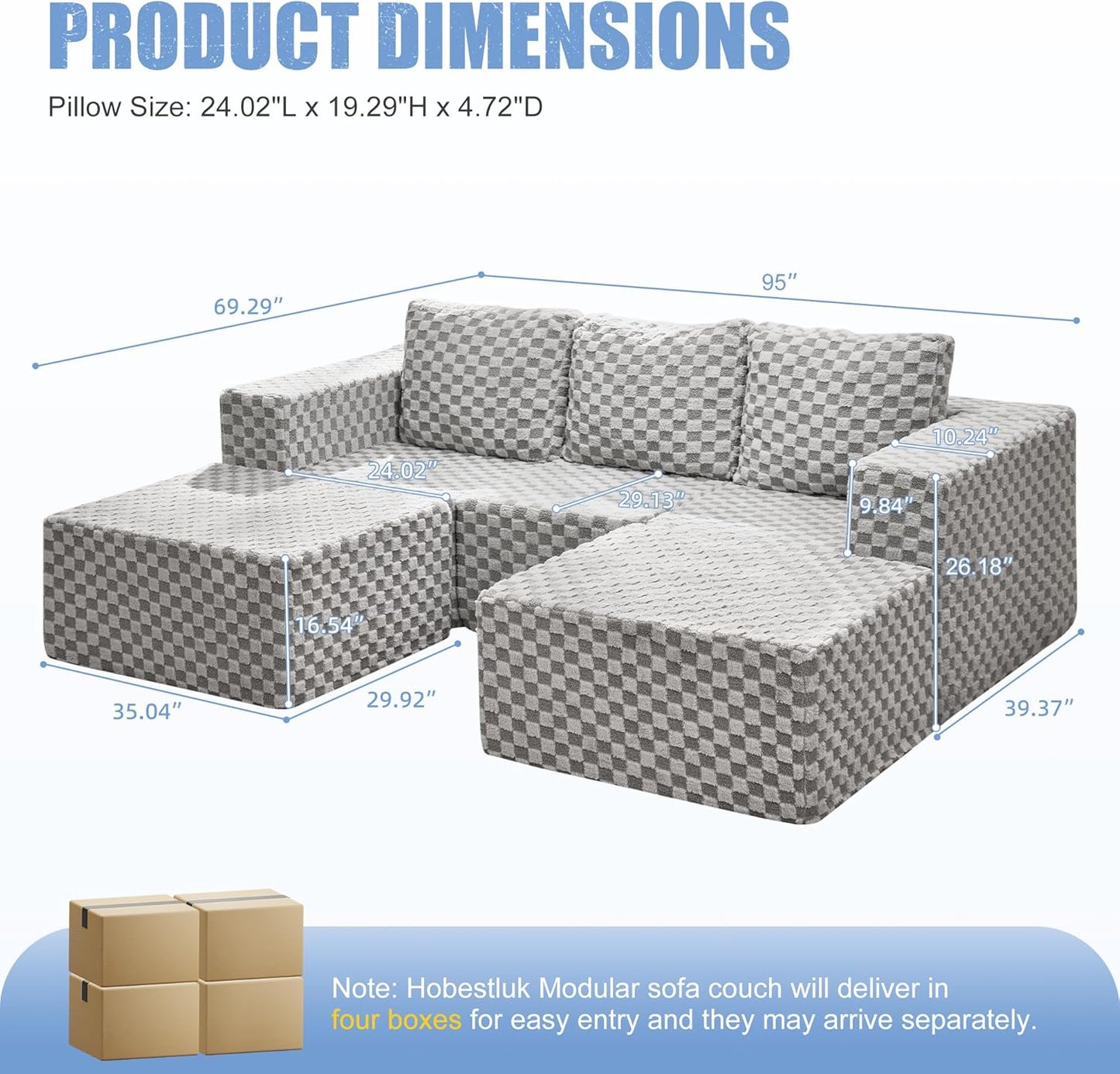 Hobestluk Modular Sectional Sofa Memory Foam Couch Oversized Sectional Sofa 3-Seater with Chaises Cloud Couch with Removable Cover U Shaped Sofa for Living Room (Plush Grey, U Shape)