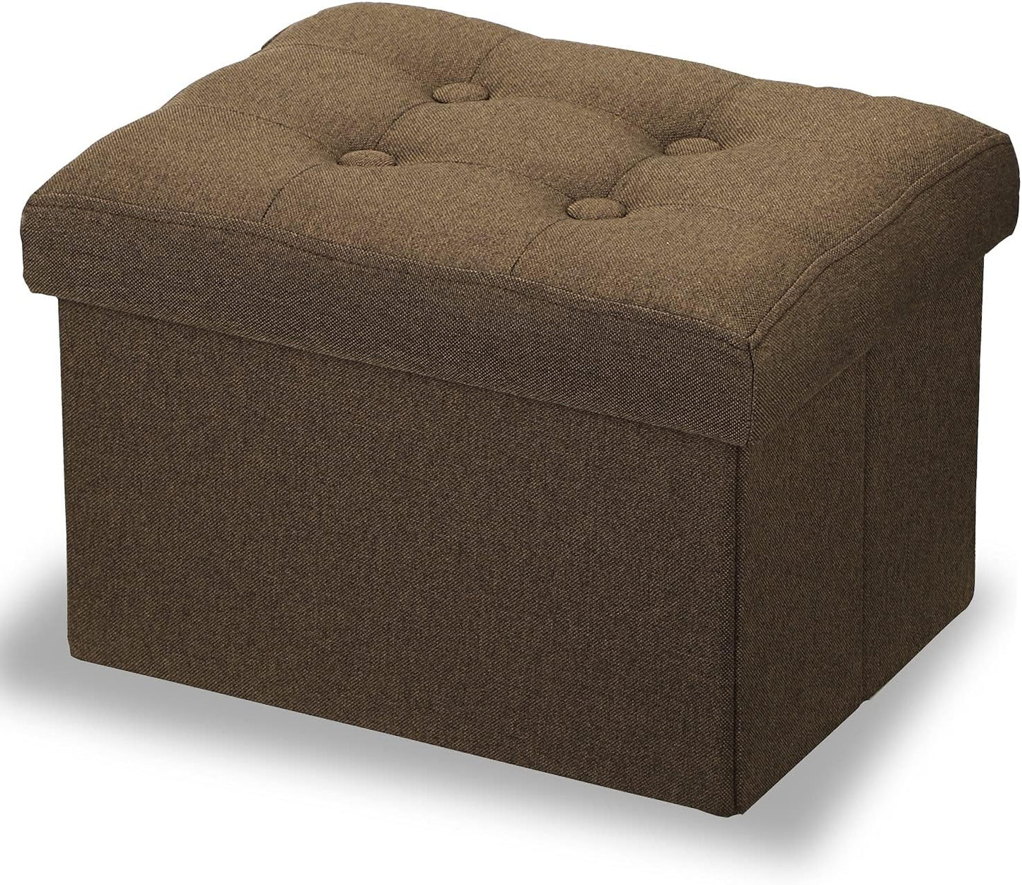 LINMAGCO Ottoman Storage Ottoman with Storage Small Foot Rest Stool Under Desk Stool Short Folding Footrest Linen Cloth Brown 16X12X12IN