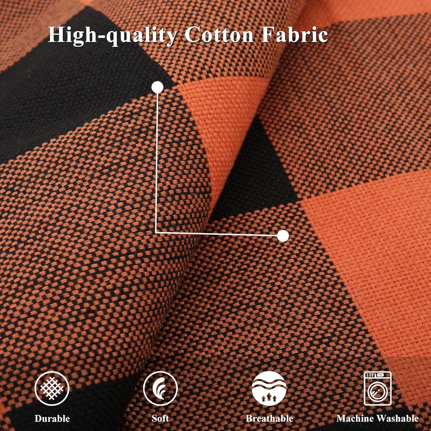 decorUhome Fall Orange and Black Decorative Throw Pillow Covers 18x18 Set of 2, Buffalo Plaid Check Farmhouse Cushion Covers with Stitched Edge for Autumn Harvest Couch Sofa Bed Home Decor