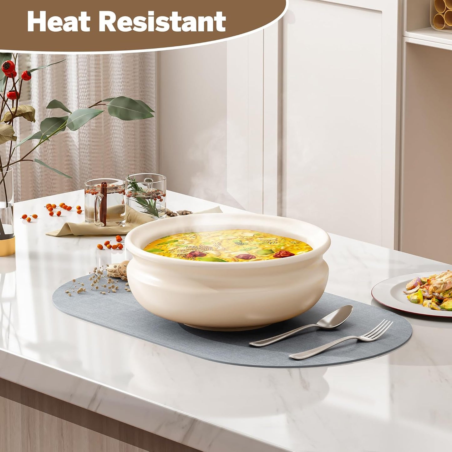 DOLOPL Placemats Set of 6, Oval Reversible Wipeable & Heat Resistant Place Mats, Modern Faux Leather Table Mats for Kitchen, Neutral Tablemats for Dining Table Decor, Wedding, Party(Dusty Blue)