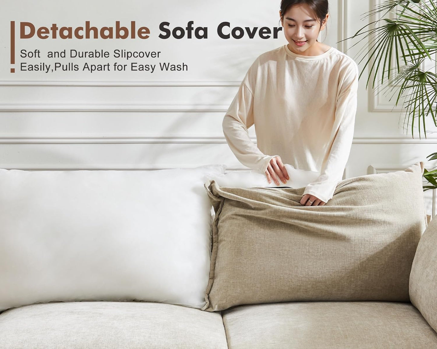 135.5" Oversized Modular Sectional Sofa, L Shaped Convertible Couch with Movable Ottoman, 5 Seat Corner Couches for Living Room Deep Seat Beige Chenille