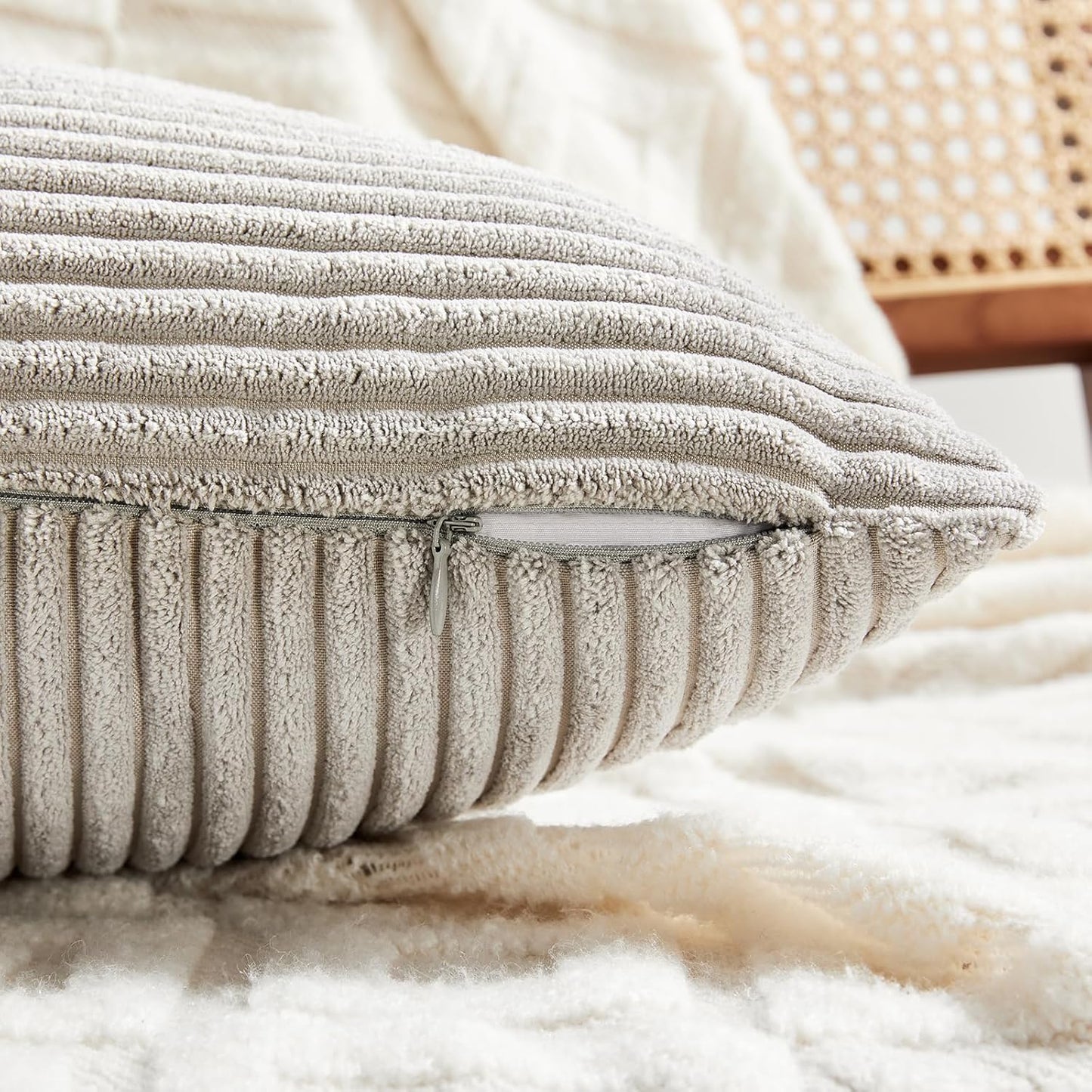 Fancy Homi 2 Packs Neutral Grey Euro Decorative Throw Pillow Covers 28x28 Inch for Couch Bed Sofa, Rustic Farmhouse Boho Home Decor, Soft Corss Corduroy Patchwork Textured Square Cushion Case 71x71 cm