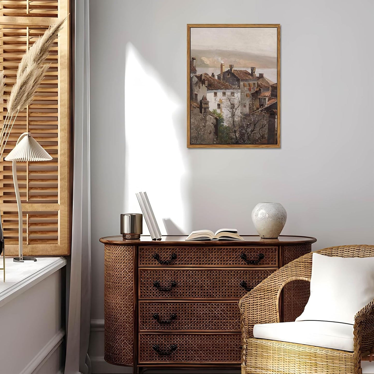 Floating Framed Vintage Canvas Wall Art, European Country Towns Wall Decor Oil Paintings Artwork, Rustic Farmhouse Posters Prints Pictures for Living Room Hallway Bedroom 8x10 inch