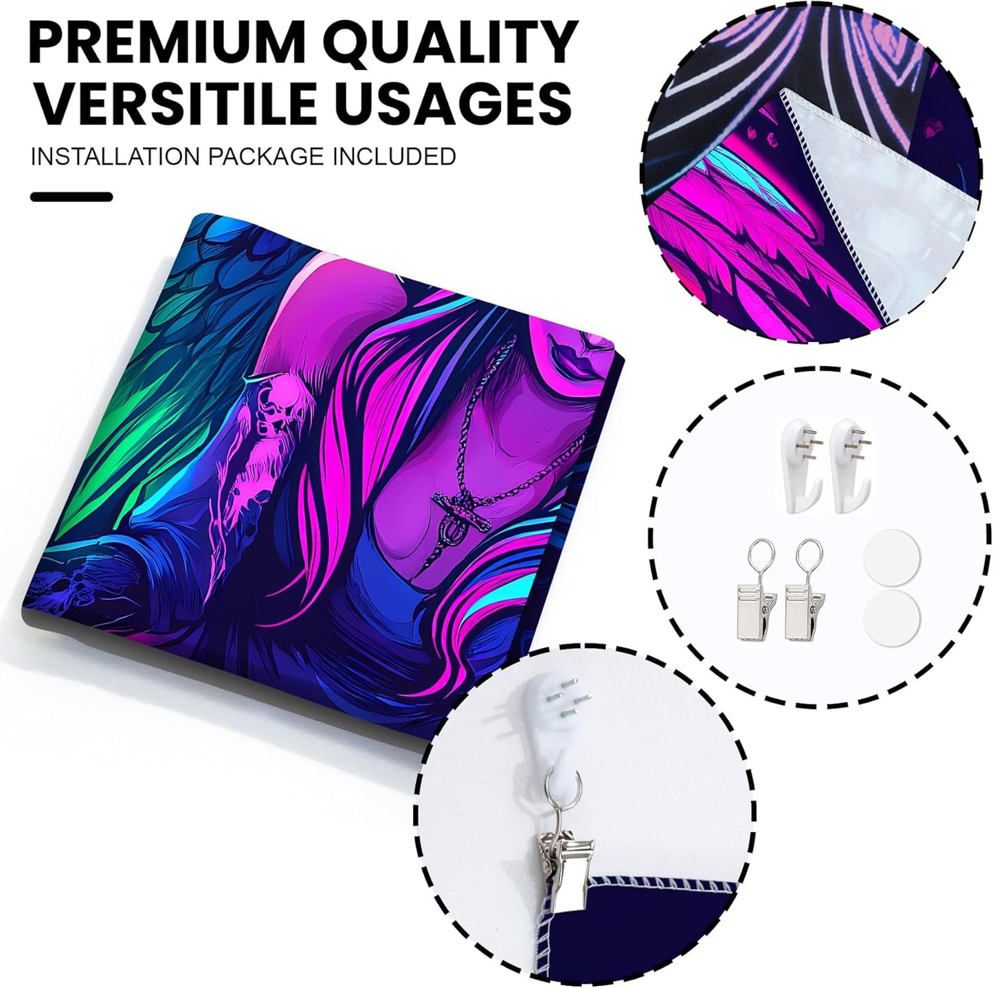 Blacklight Tapestry,WingTapestry Glow In The Dark,UV Reactive Black Light Upright Posters Wall Hanging for Bedroom Dorm Living Room Backdrop Decor (wing4, 79L" x 59W")