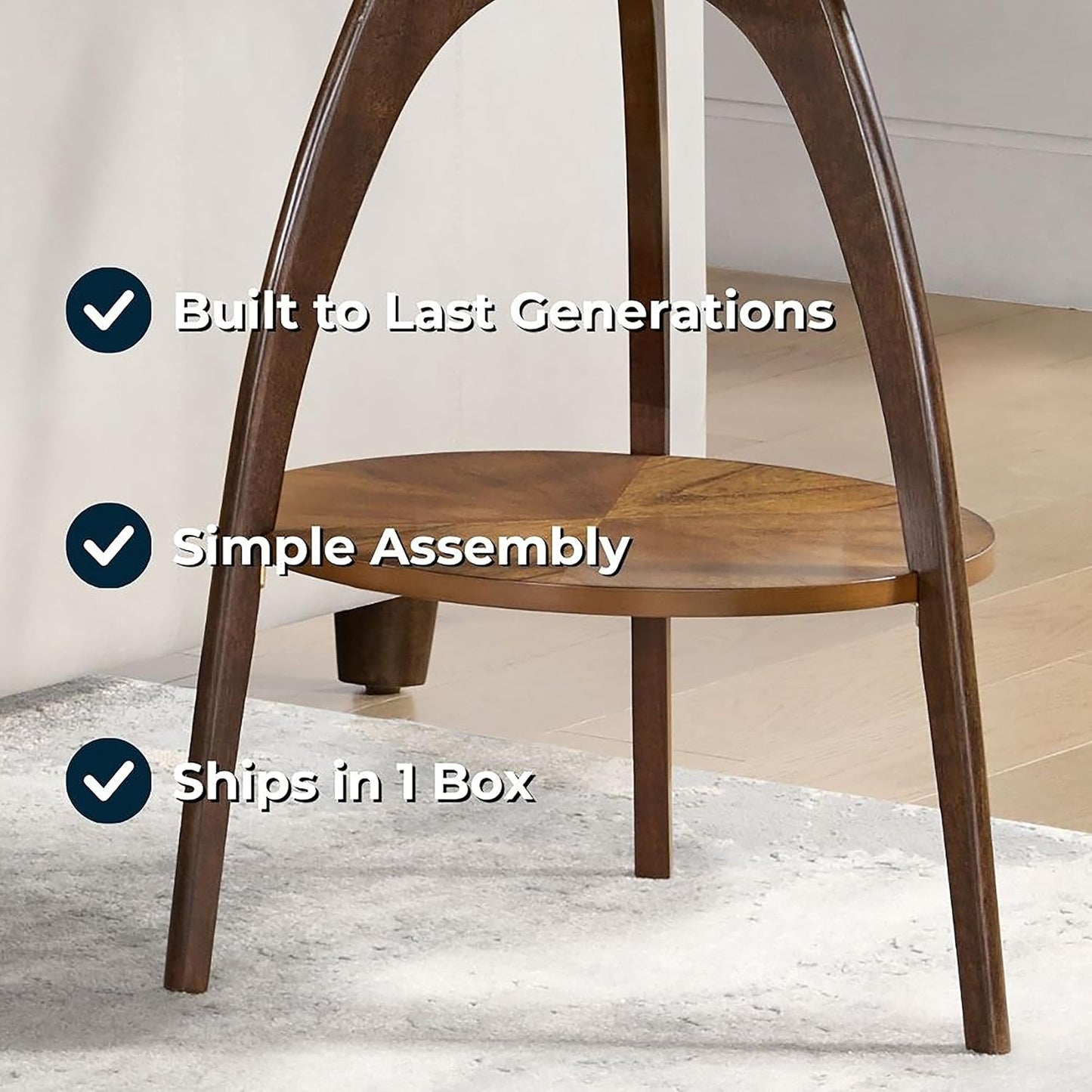 Martin Svensson Home LAX Two-Tone 20-Inch Caramel Brown Round Wood End Side Table with Walnut Legs and Shelf Storage