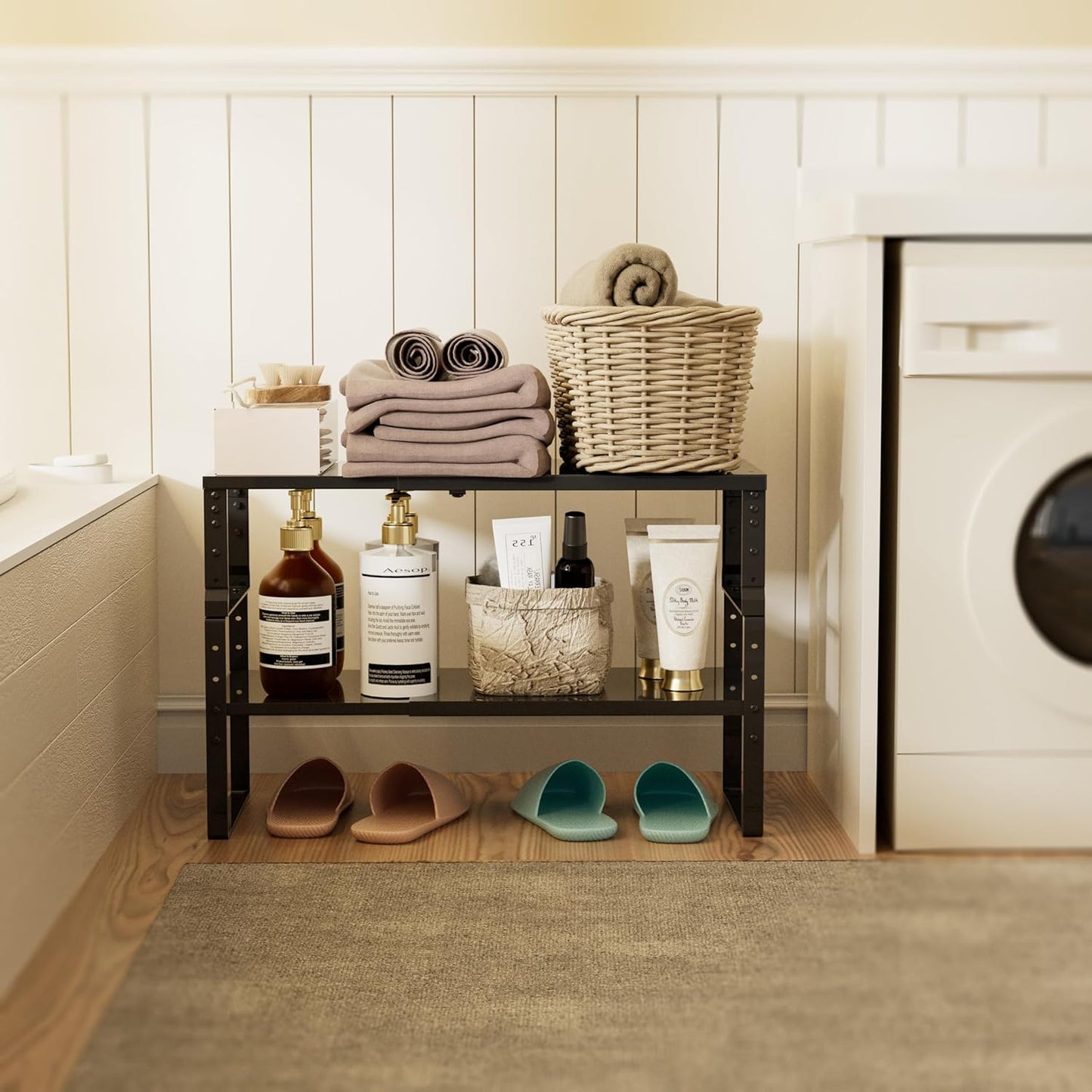 Expandable,Stackable Spice Rack,Seasoning Organizer and Storage,Spices Jar Racks for Cabinet,Countertop, Metal Pantry, Cupboard,Laundry Storages,Heavy Duty(1 Pack/Large/Black)