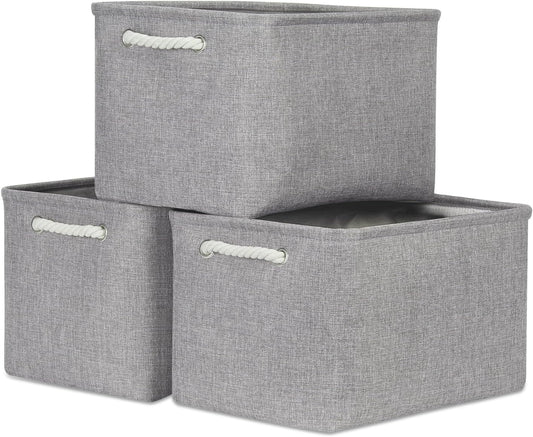 Bidtakay Storage Baskets Gray 3 Pack Shelf Baskets Collapsible Storage Bins for Clothes 15X11X9.5Inch Decorative Baskets with Handles Large Baskets for Organizing Closet Home Storage (Grey)