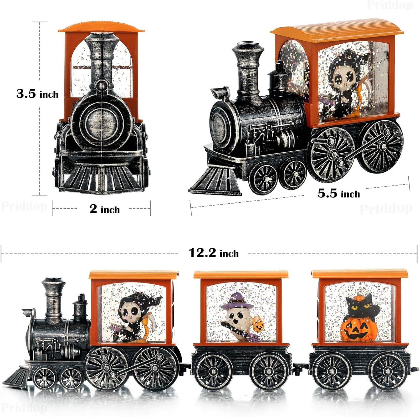 Halloween Snow Globe Train Skeleton Reaper Black Cat Pumpkin Ghost Classic Relief Texture Battery Powered LED Glitter Halloween Decorations Indoor