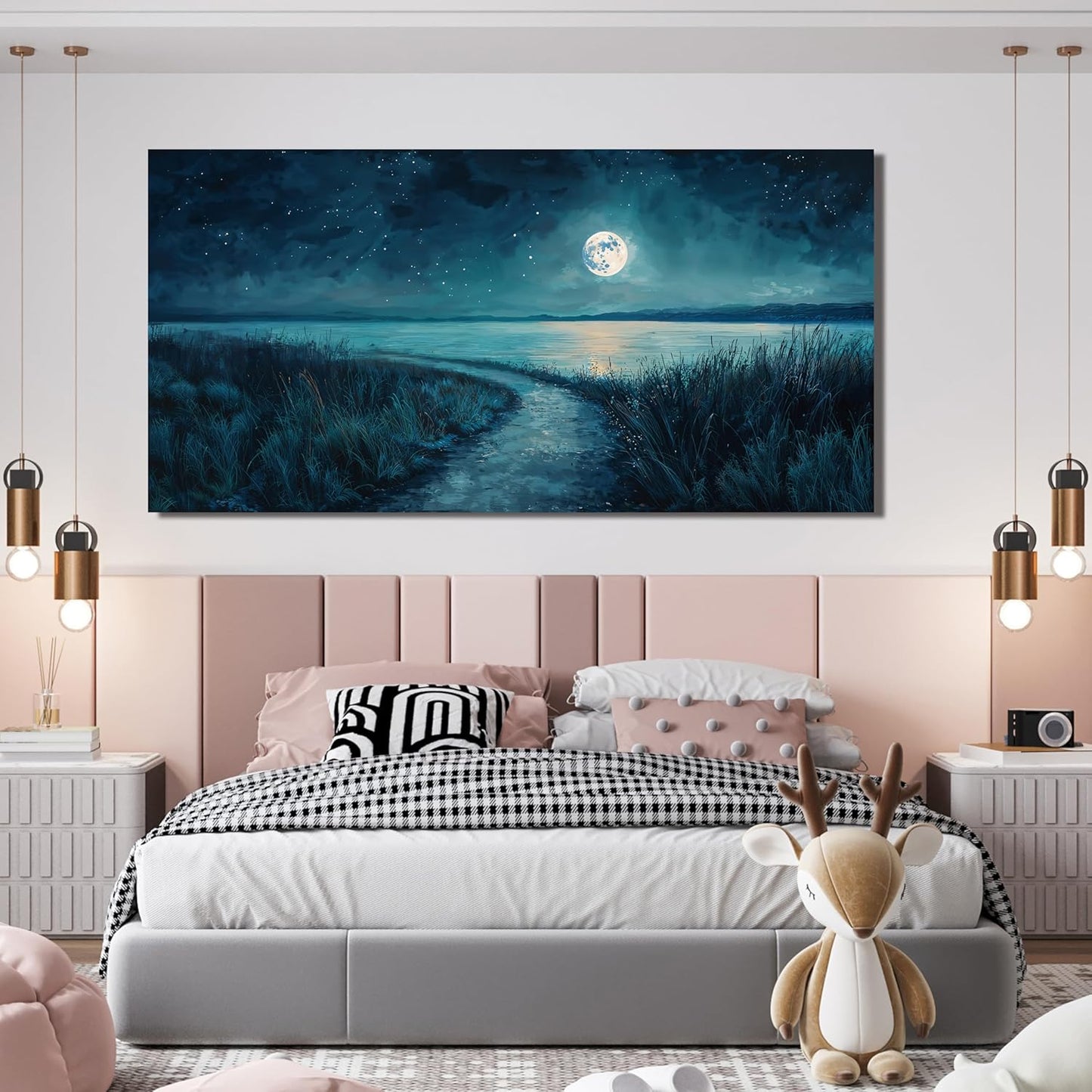 Canvas Wall Art Decor Modern Wall Decor For Living Room Coastal Starry Sky Wall Art Blue Botanical Wall Art Artwork For Walls Canvas Prints Art Work For Home Kitchen Office Wall Decor 20" X 40"