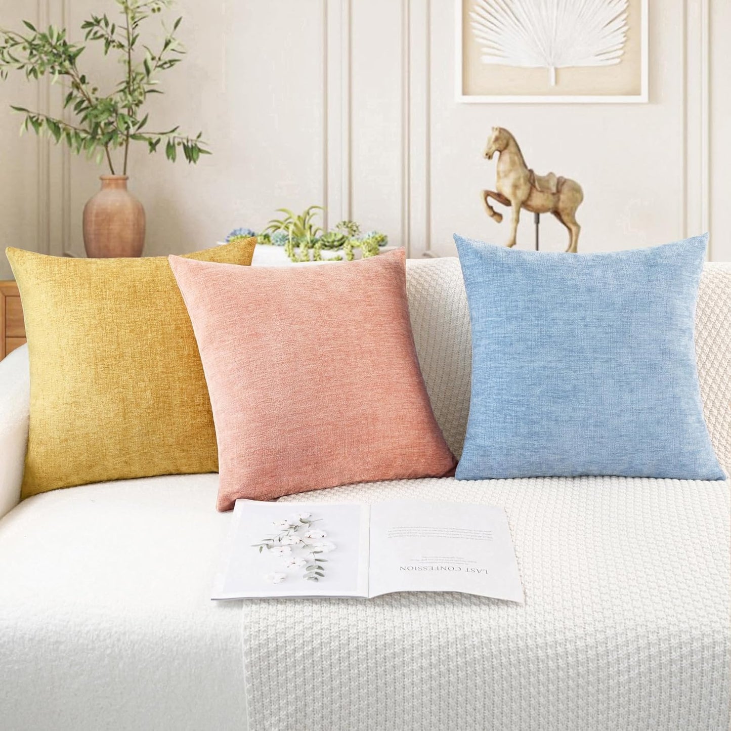 CaliTime Throw Pillow Covers Decorative 20 X 20 Inches Pack of 2 Cozy Chenille Cushion Cases for Couch Sofa Bed Living Room Home Baby Blue