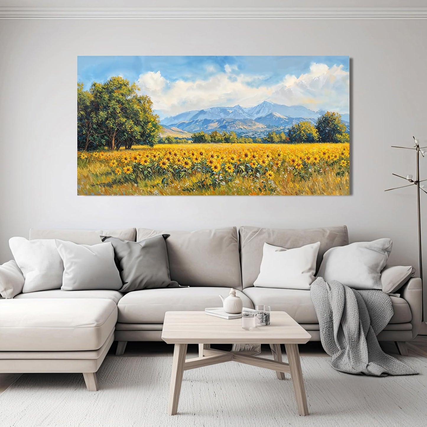 Canvas Wall Art Decor Large Wall Art Pictures for Living Room Canvas Art Wall Decor Mountain Wildflowers Wall Art Prints Summer Landscape Artwork for Walls Bedroom Home Aesthetic Wall Art Decor 24" X 48"