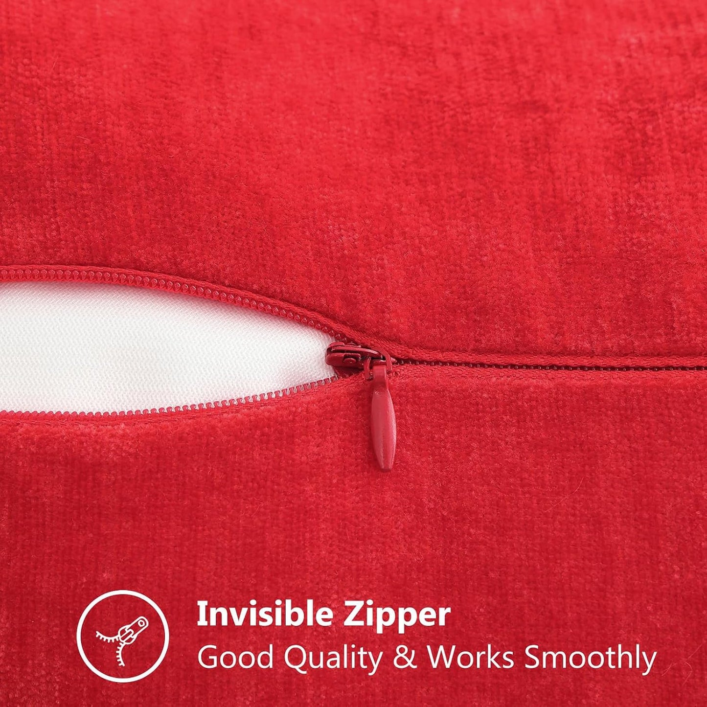 decorUhome Chenille Soft Throw Pillow Covers 18x18 Set of 2, Farmhouse Velvet Neutral Decorative Euro Pillow Covers with Stitched Edge for Couch Sofa Bed Home Decor, Red