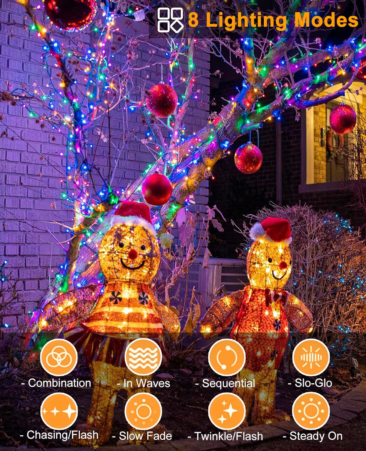 Christmas Lights Outdoor, 157FT 480 LED Plug in Christmas Tree Lights Waterproof, 8 Modes Fairy String Light for Indoor Bedroom Garden Patio Porch Xmas Party Holiday Decorations, Multicolor