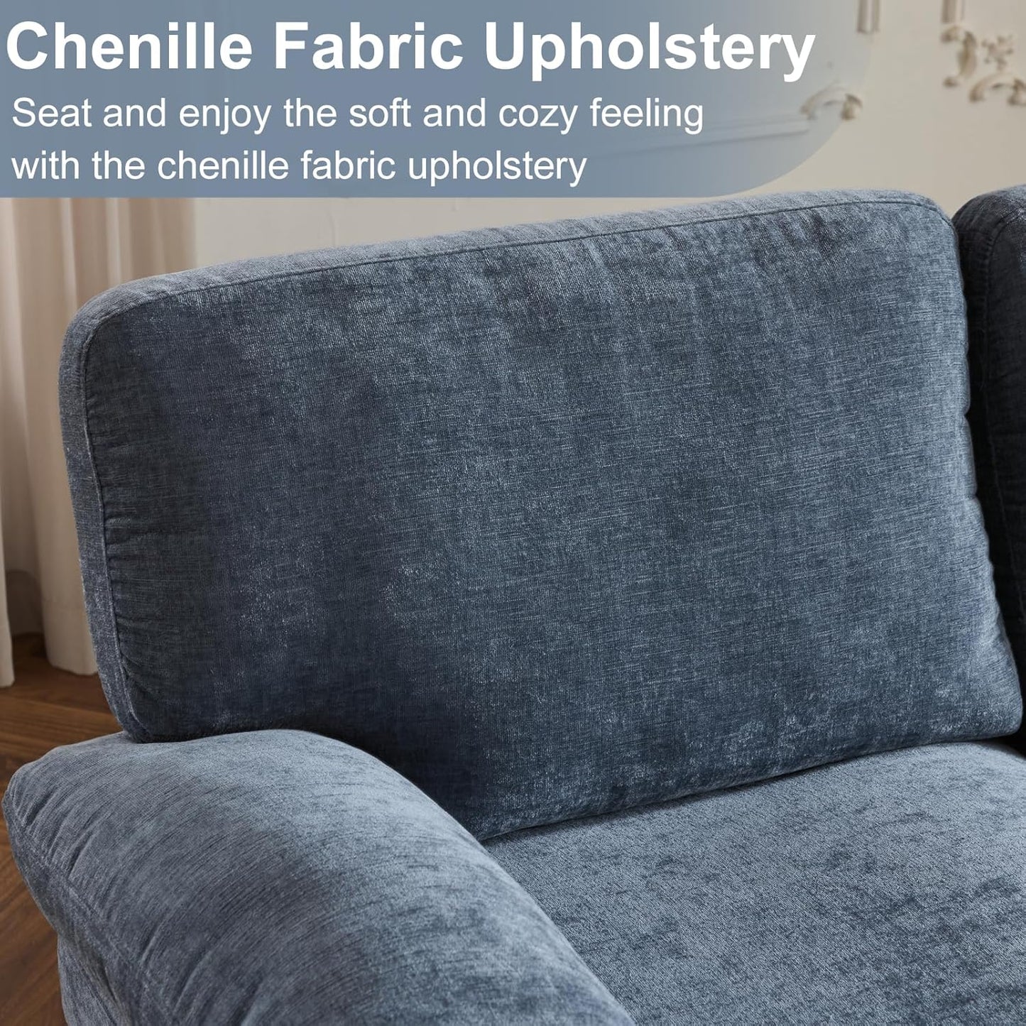 Karl home U-Shape Sectional Sofa Couch 111" Modern 4-Seat Sofa with Chaises Chenille Fabric Upholstered Covertible Couch with Wood Grain Legs for Living Room, Reception Room, Apartment, Navy Blue