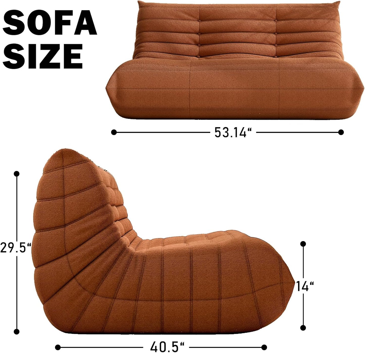 Bean Bag Chair, Loveseat Fireside Chair Bean Bag Sofa Large Bean Bag Chair for Adults, 2 Seater Bean Bag Chairs for Teens with High Density Comfortable Foam, Bean Bag for Living Room, Bedroom (Orange)