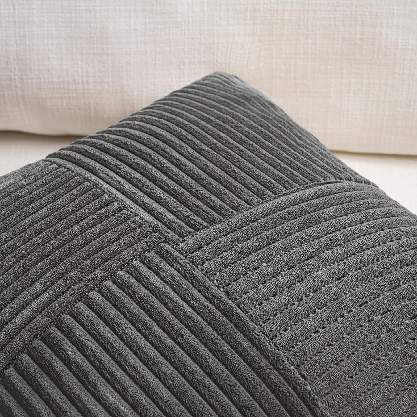 Fancy Homi 2 Packs Dark Gray Samll Decorative Throw Pillow Covers 12x12 Inch with for Couch Bed Sofa, Rustic Farmhouse Boho Home Decor, Soft Corss Patchwork Corduroy Square Cushion Case 30x30 cm