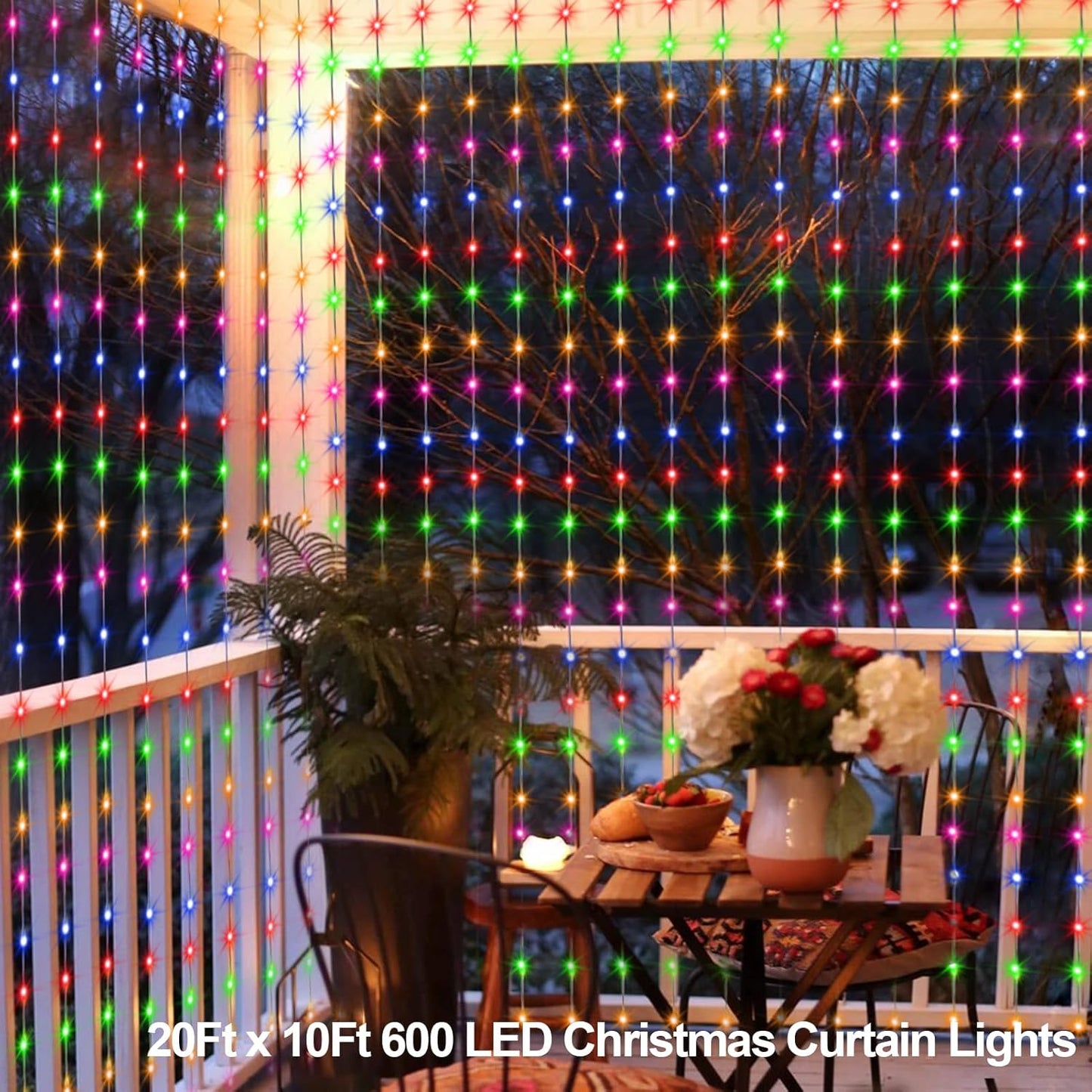 echosari 20Ft x 10Ft Large Curtain Lights Plug in, 600 LED Dual Color Changing Outdoor Curtain Lights Waterproof Connectable with Remote for Wedding Backdrop Yard Decor (Cool White & Multicolor)