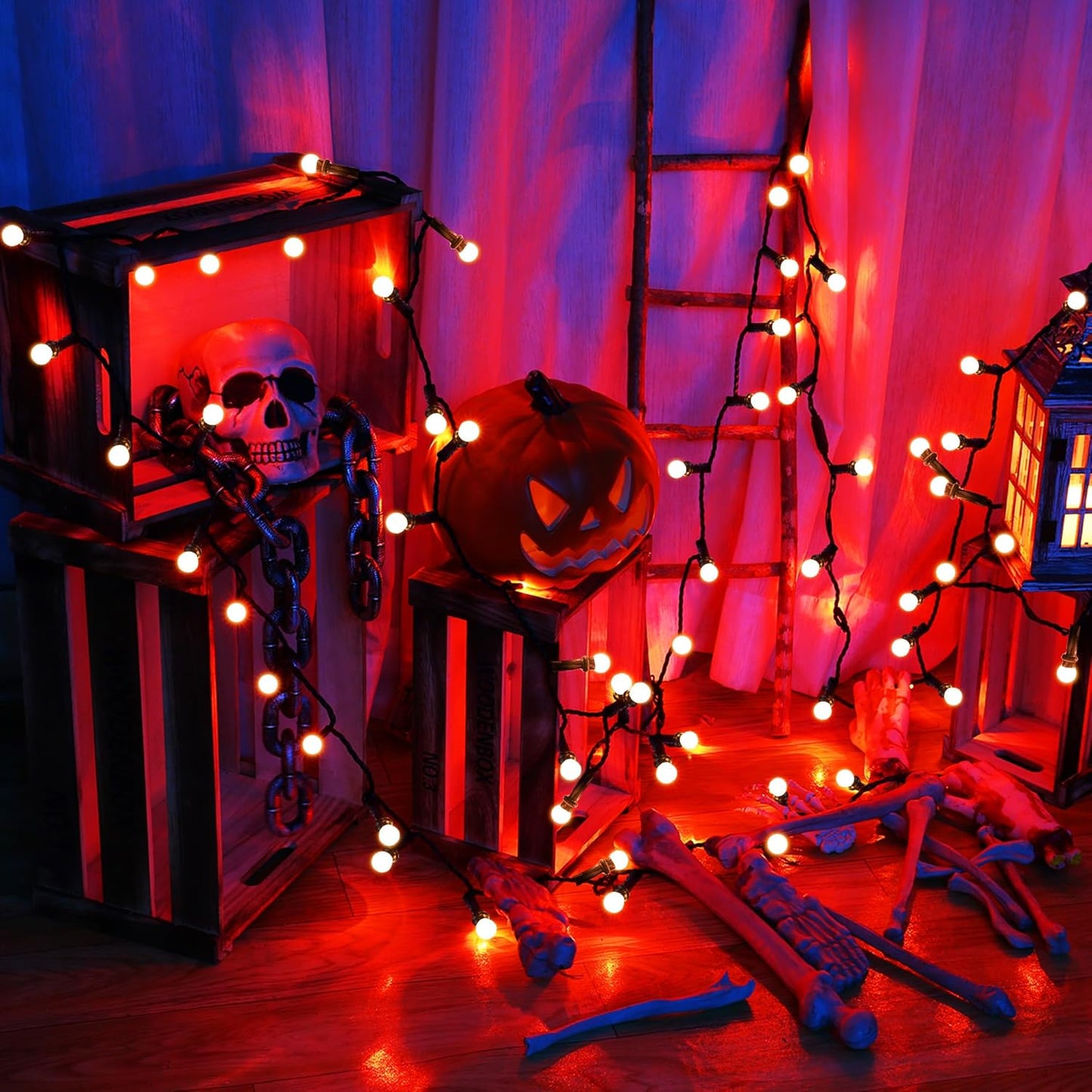 Brizled Orange Halloween Lights, 66ft 200 LED Orange Lights String Connectable, 8 Modes Outdoor Halloween Lights, Berry String Lights with Timer Plugin for Garden Tree Indoor Party