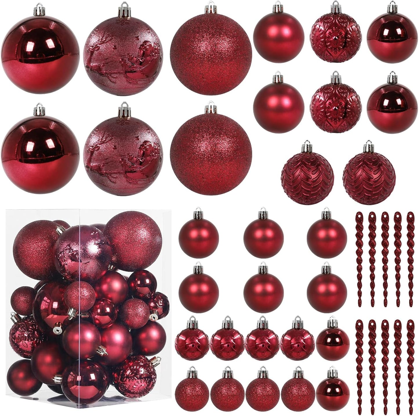 Christmas Ball Ornaments for Christmas Decorations - 41 Pieces Xmas Tree Shatterproof Ornaments with Hanging Loop for Holiday and Party Decoration (Wine Red)