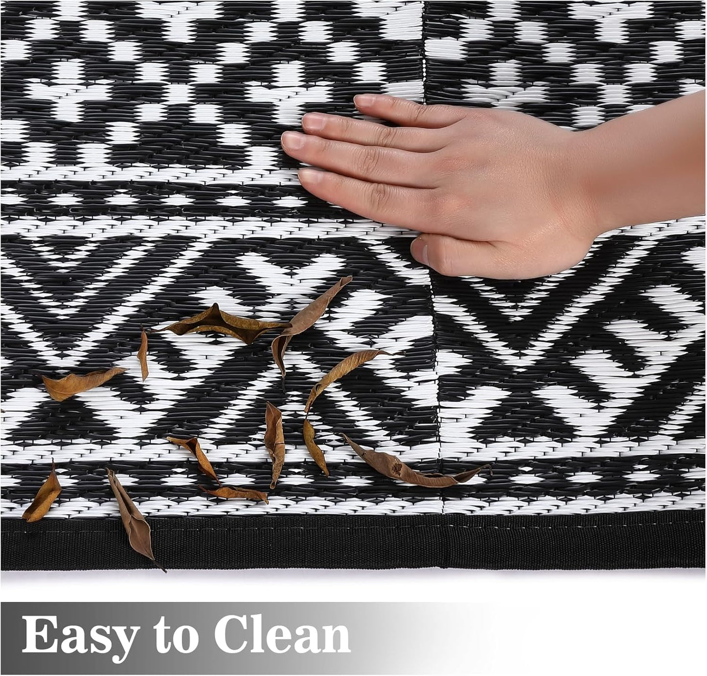 GAOMON Reversible Outdoor Rug 9'x18' Waterproof Plastic Straw Rug, Patio Rug, Large Modern Area Rug Carpet, Indoor Outdoor Rugs for Camping, Porch, Deck, Balcony, Backyard, Black/White(Bohemia)