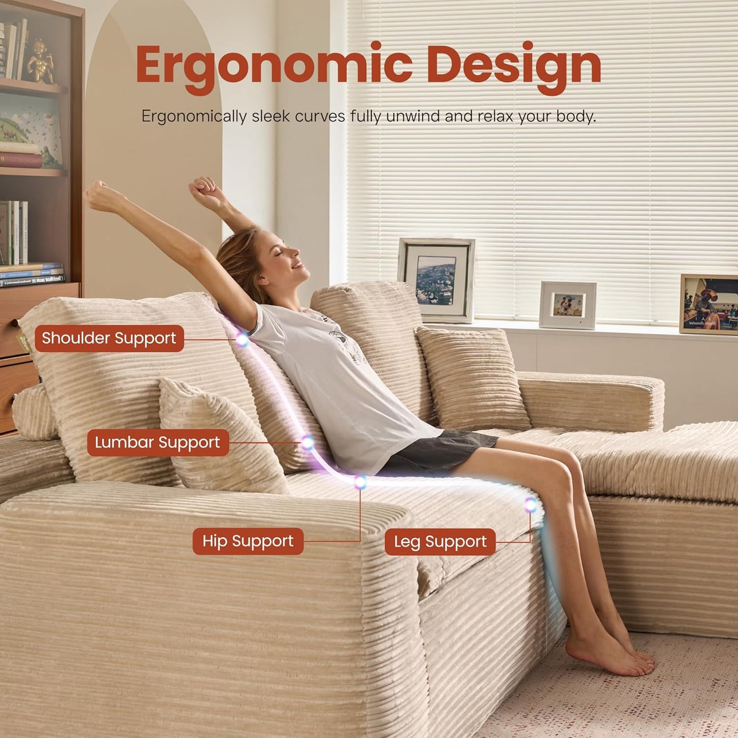 ovios 105” Modular Sectional Sofa with Thicken Seat Cushion, Cloud Couch with Deep Seat, Modern L-Shape Sofas Couches with Chaise,Upholstered Couches for Living Room Bedroom,Camel