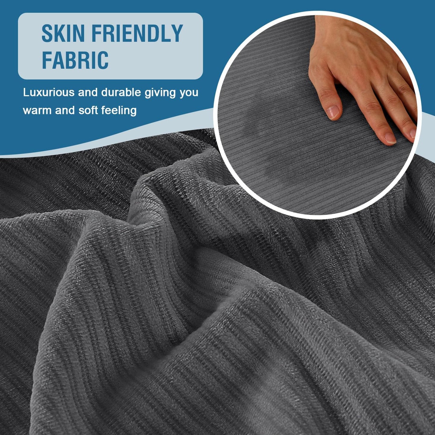 H.VERSAILTEX Velvet Stretch Couch Cushion Cover Plush Cushion Slipcover for Chair Cushion Furniture Protector Seat Cushion Sofa Cover (1 Piece Armchair Cushion Covers, Grey Striped)