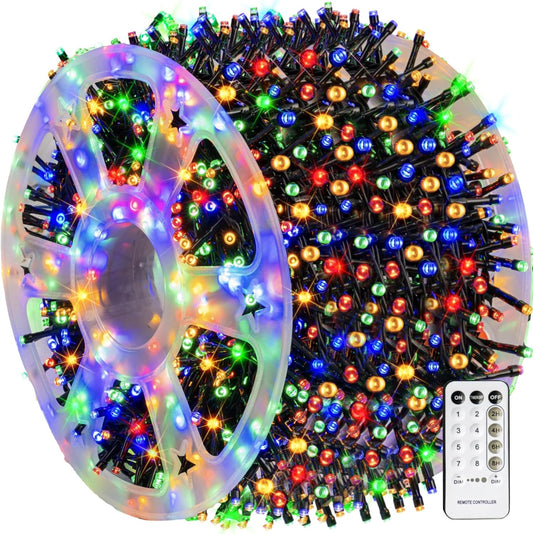 Dazzle Bright Outdoor Christmas String Lights, 1000 LED 328 FT Plug in Fairy Light with Remote Control 8 Modes & Timer, Waterproof Decoration for Home Garden Yard Xmas Wedding, Multi-Colored