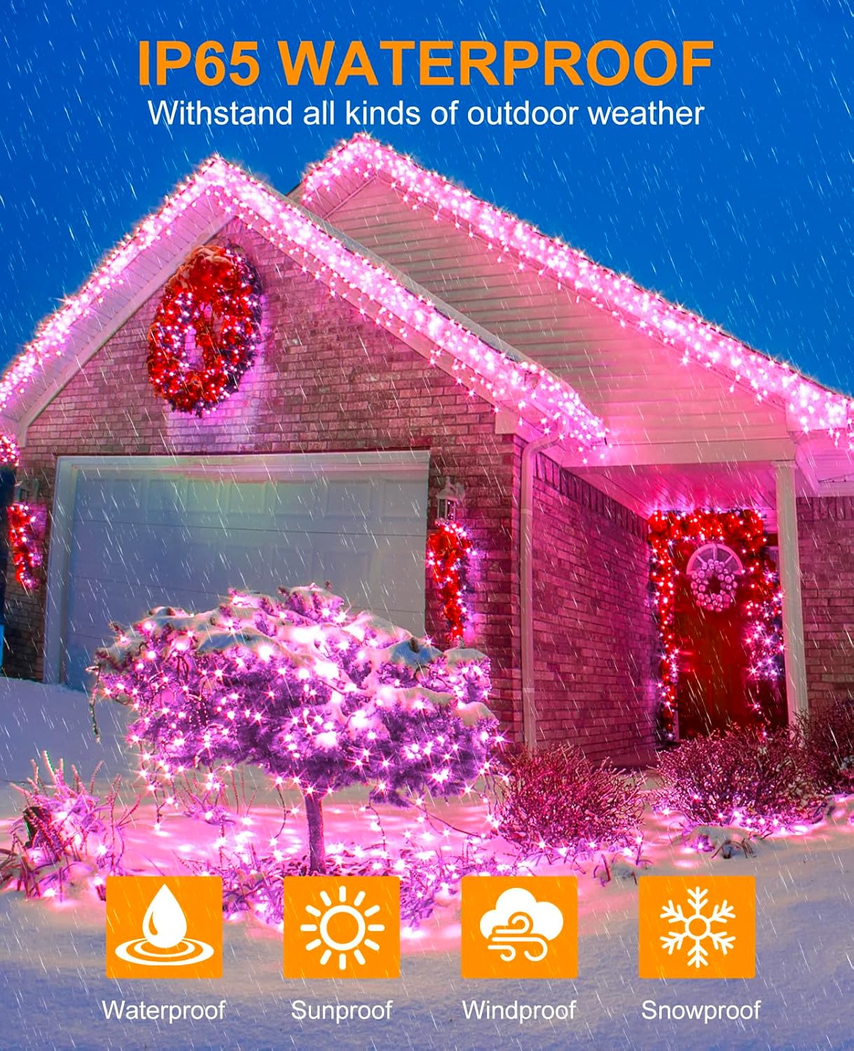 Christmas Lights Outdoor, 157FT 480 LED Plug in Christmas Tree Lights Waterproof, 8 Modes Fairy String Light for Indoor Bedroom Garden Patio Porch Xmas Wedding Party Decorations, Pink