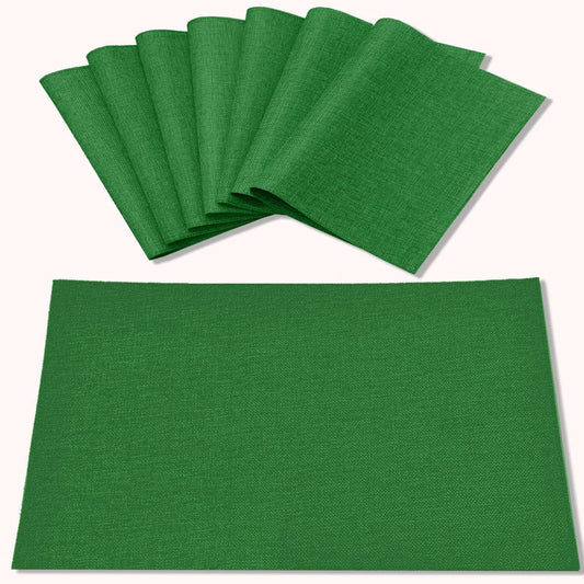 Cloth Placemats Set of 8, Linen Type Fabric Placemats Machine Washable Heat Resistant Placemats Wrinkle Free Thick Polyester Kitchen Place Mats for Dining Table (Forest Green)