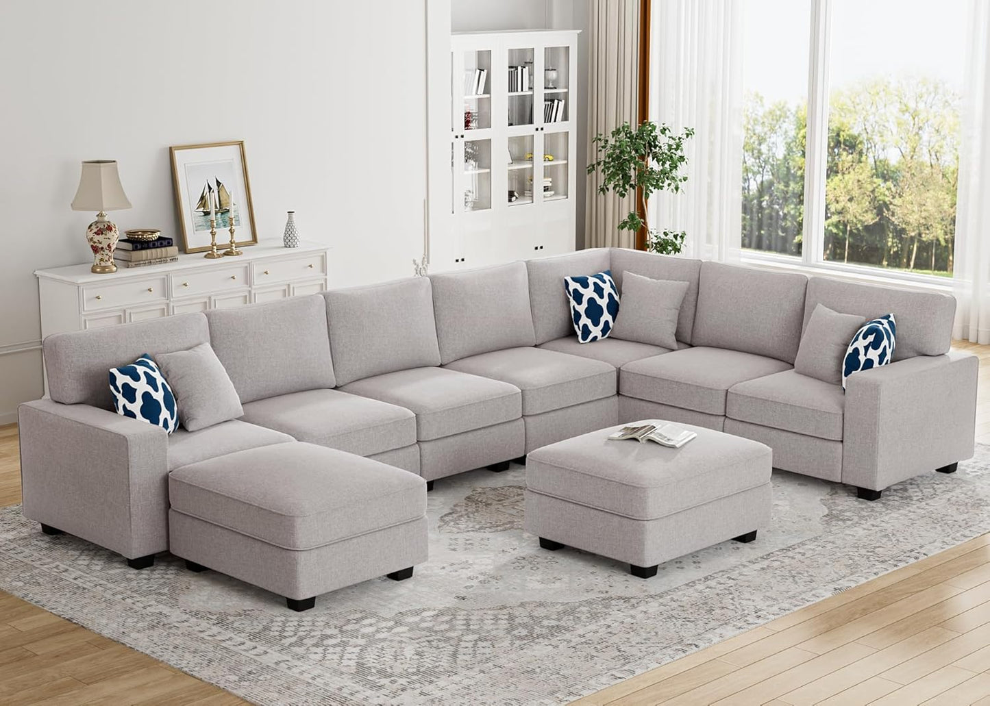 L Lengend Vansen Modular Sectional Sofa U Shaped Couch with Ottoman Modern Reversible Corner Sectional Couch for Living Room (Light Grey, U Shaped Sofa-5)