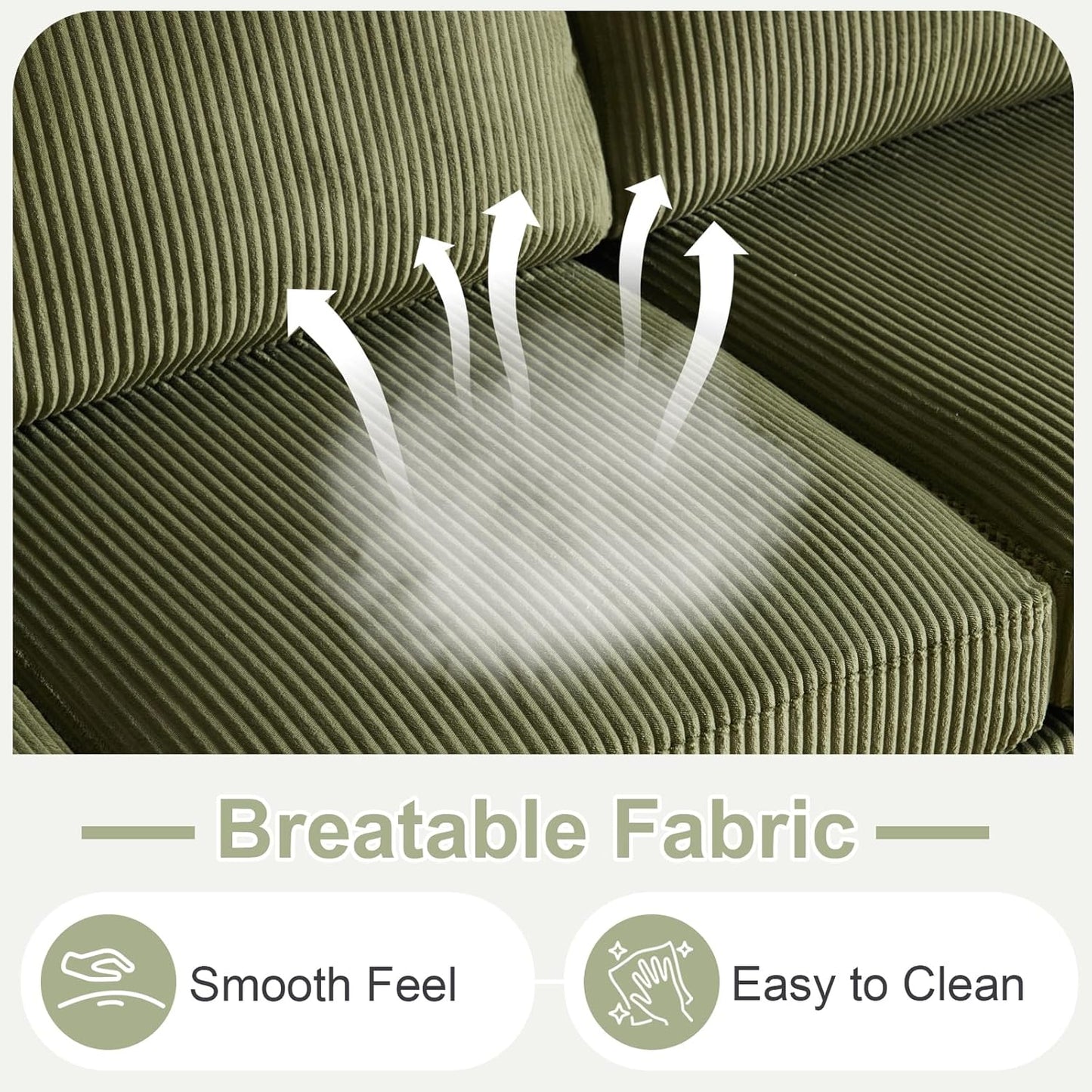 Karl home U-Shape Sectional Sofa Couch 111" Modern 4-Seat Sofa with Chaises Corduroy Fabric Upholstered Covertible Couch with Wood Grain Legs for Living Room, Reception Room, Apartment, Green