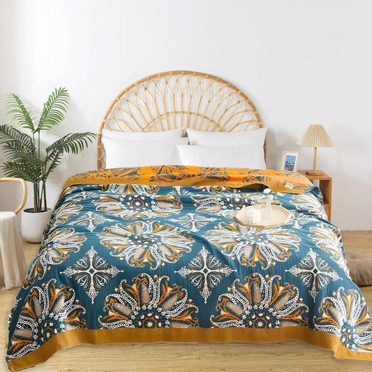 Boho Throw Blanket for Bed - 100% Pure Cotton Ultra Soft Rustic Quilt - Farmhouse Decor Bed Blankets, All Season Rustic Throw for Sofa Couch Chair(80''x 90'', Boho Floral)
