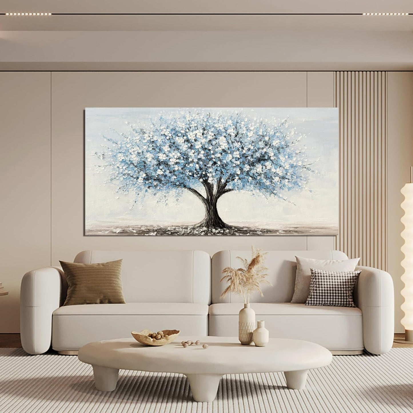 Canvas Wall Art Decor Large Tree of Life Wall Art Decorations Canvas Art Wall Decor Wall Art Pictures for Living Room Vintage White Blue Wall Art Prints Artwork for Walls Bedroom Office Decor 24"X48"