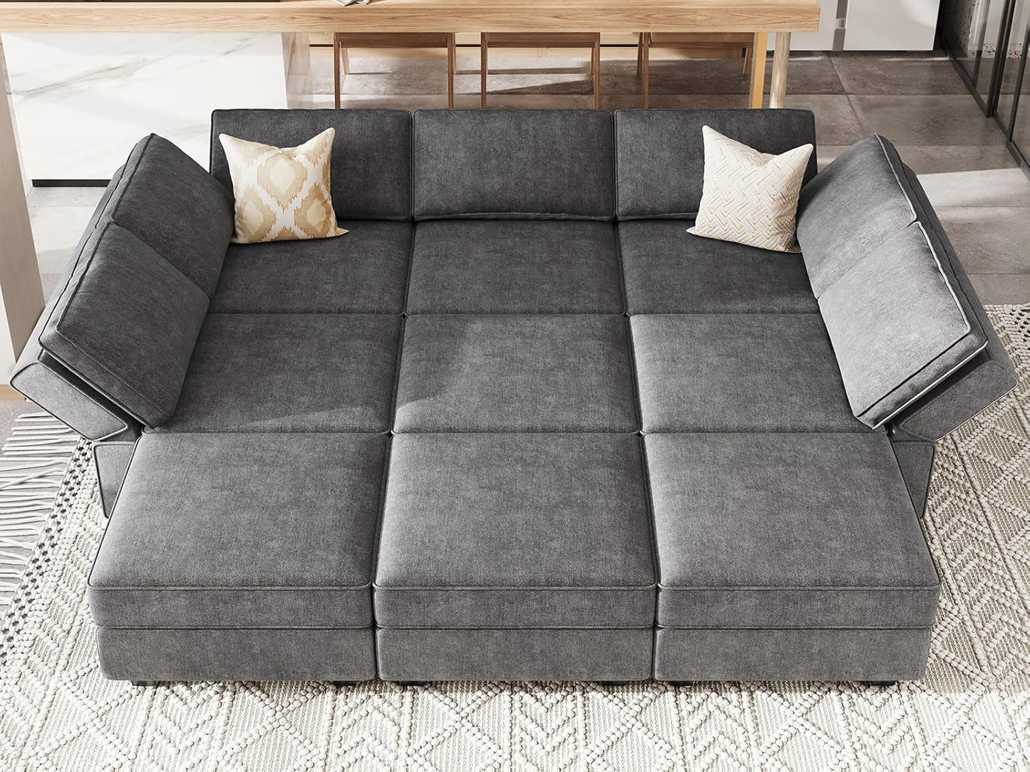 Belffin Modular Sectional Sleeper Sofa Couch with Storage Ottoman Convertible Sectional Couches for Living Room Terry Reversible Chaise. Dark Grey Sofa