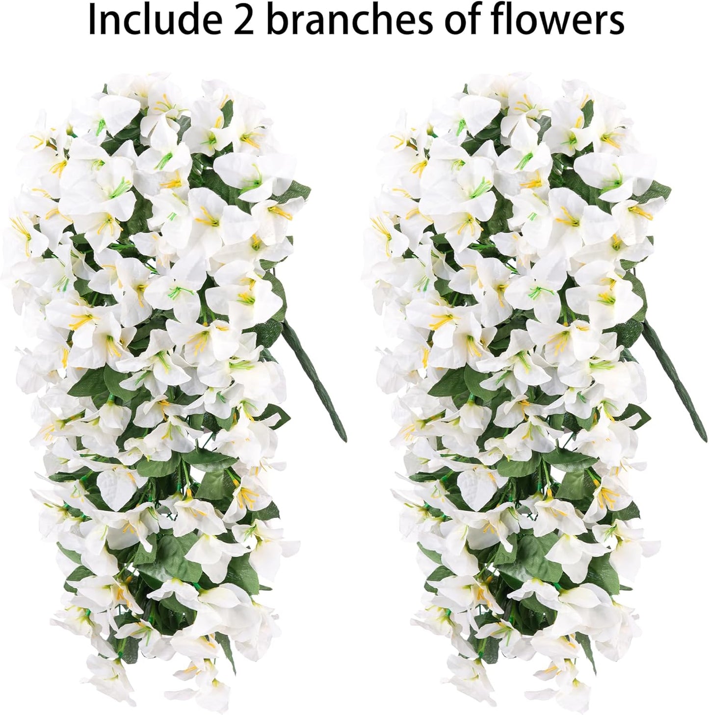 Faux Bougainvillea Artificial Flowers Plants for Outdoors Outside Decoration, 2 PCS White Fake Flowers UV Resistant Look Real Silk Long Trailing Vines for Front Door Porch Planter Patio Garden Yard