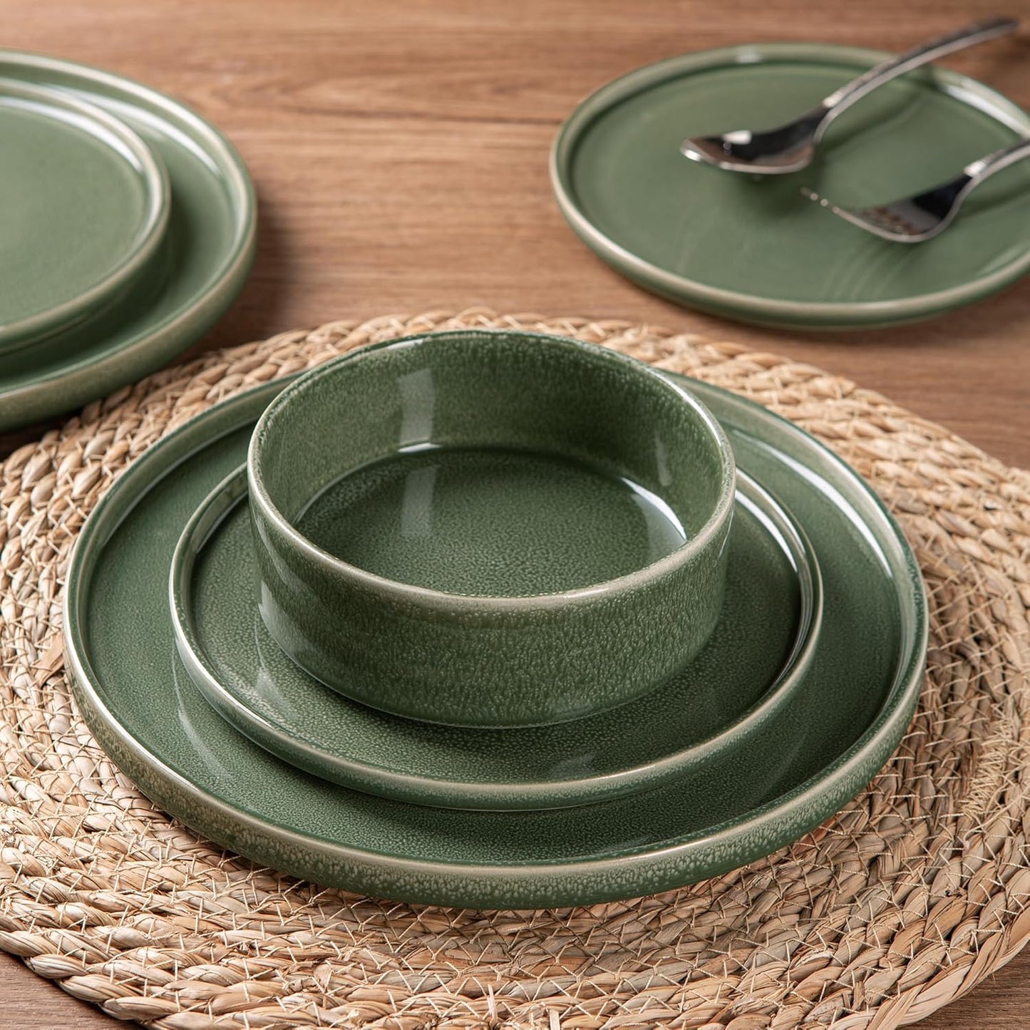 AmorArc Ceramic Dinnerware Sets, Handmade Reactive Glaze Stoneware Plates and Bowls Sets,Highly Chip and Crack Resistant | Dishwasher & Microwave Safe Dishes Set, Service for 4 (12pc)