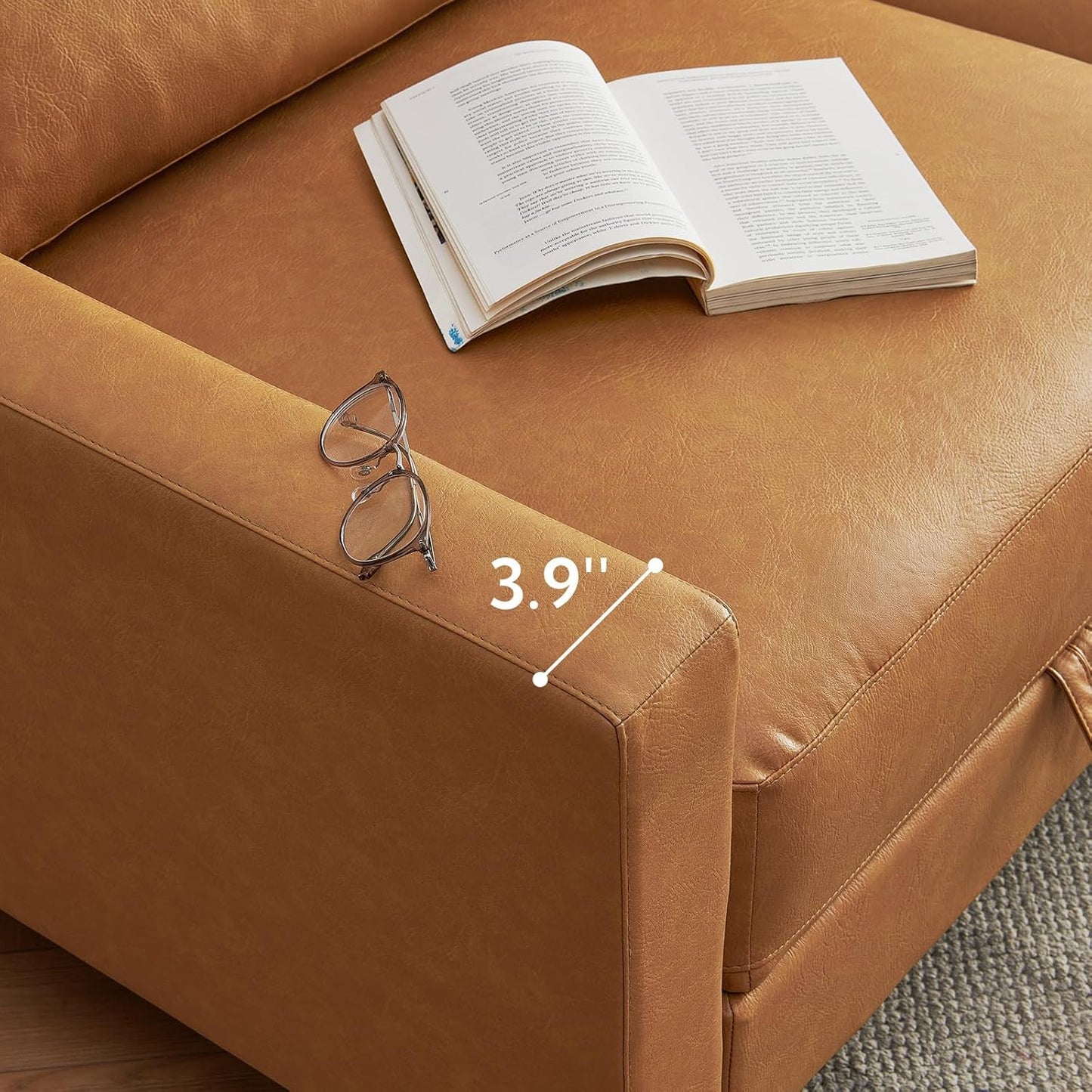 U-Shape Modular Sofa Couch 128" Modern 4-Seat Sofa with Chaises, Upholstered Sectional Couch with Wood Square Legs for House, Living Room, Reception Room, Apartment, Tan