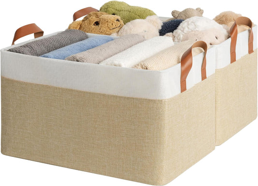 GRANNY SAYS Storage Baskets for Shelves, Closet Organizer Bins, Clothes Storage Bins with Metal Frame, Extra Large Baskets for Organizing and Storage, Collapsible, Khaki, 2-Pack