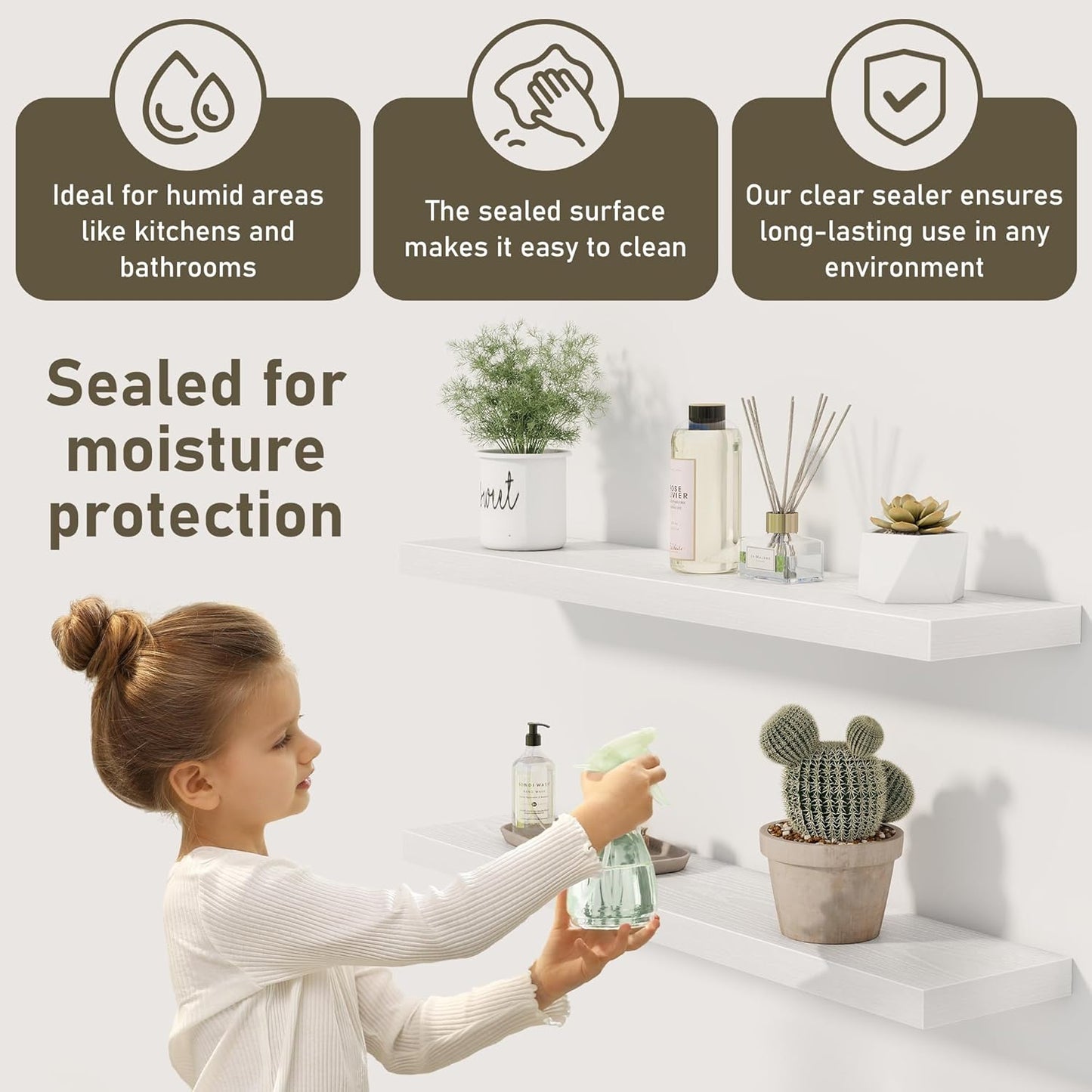 Fun Memories 72 Inch Floating Shelves for Wall 2 Pack Shelves for Bedroom|Kitchen|Bathroom 72 x 9.3 Inch Wood Floating Shelf with Invisible Brackets for Books|Storage|Decor, White