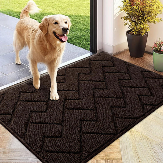 hicorfe Front Door Mat Outside Entrance,24"x35" Absorbent Muddy Dirt Resist Welcome Door Mats Outdoor Indoor,Stain and Fade Resistant,Non Slip Backing Entry Mat Doormat for Entryway (Coffee)