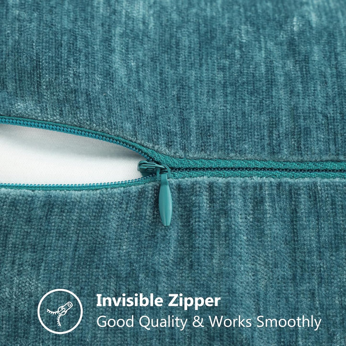 decorUhome Chenille Soft Throw Pillow Covers 20x20 Set of 2, Farmhouse Velvet Neutral Decorative Euro Pillow Covers with Stitched Edge for Couch Sofa Bed Home Decor, Teal