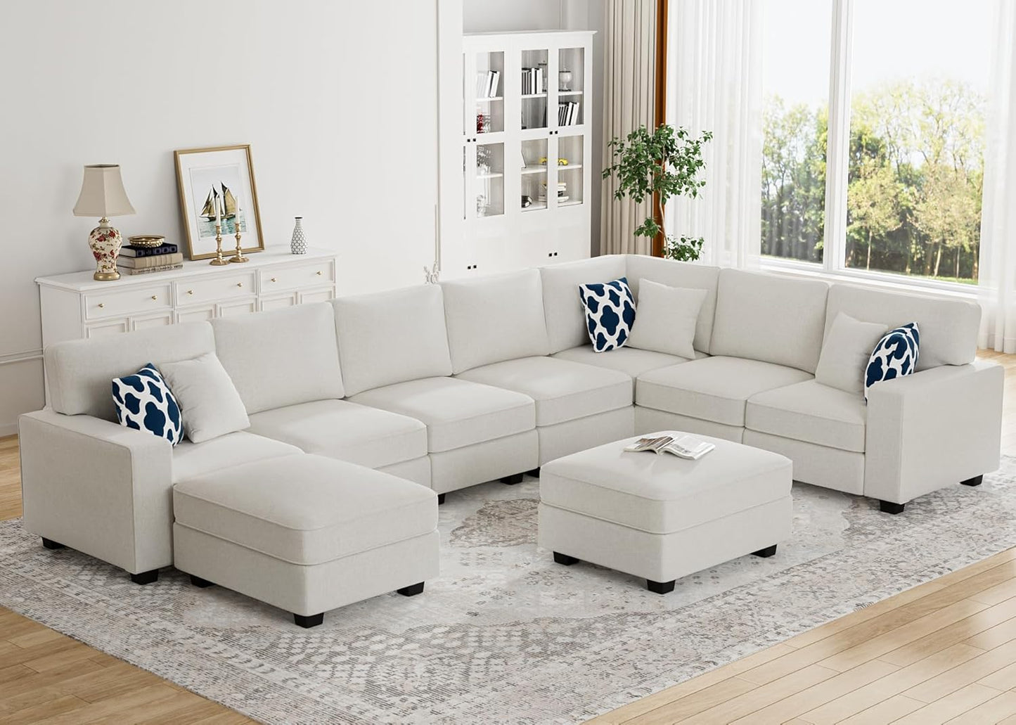L Lengend Vansen Modular Sectional Sofa U Shaped Couch with Ottoman Modern Reversible Corner Sectional Couch for Living Room (Cream, U Shaped Sofa-5)