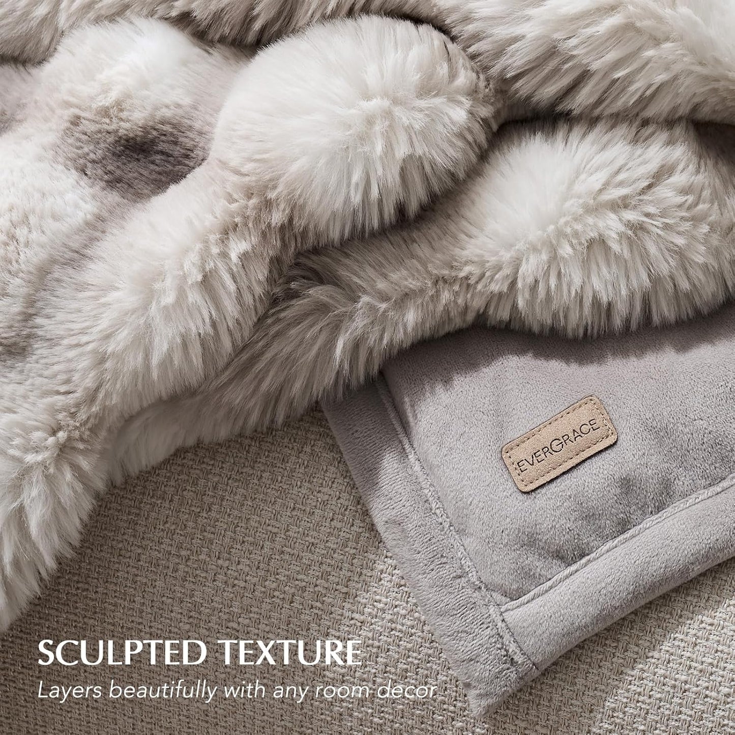 EVERGRACE Ultra Soft Luxury Fluffy Ridgeline Faux Rabbit Fur Throw Blanket, Thick Warm Bubble Throw for Bed, Cozy Plush Reversible Blankets for Couch, Chair, Sofa, Light Grey, 60x80 Inches, 870 GSM