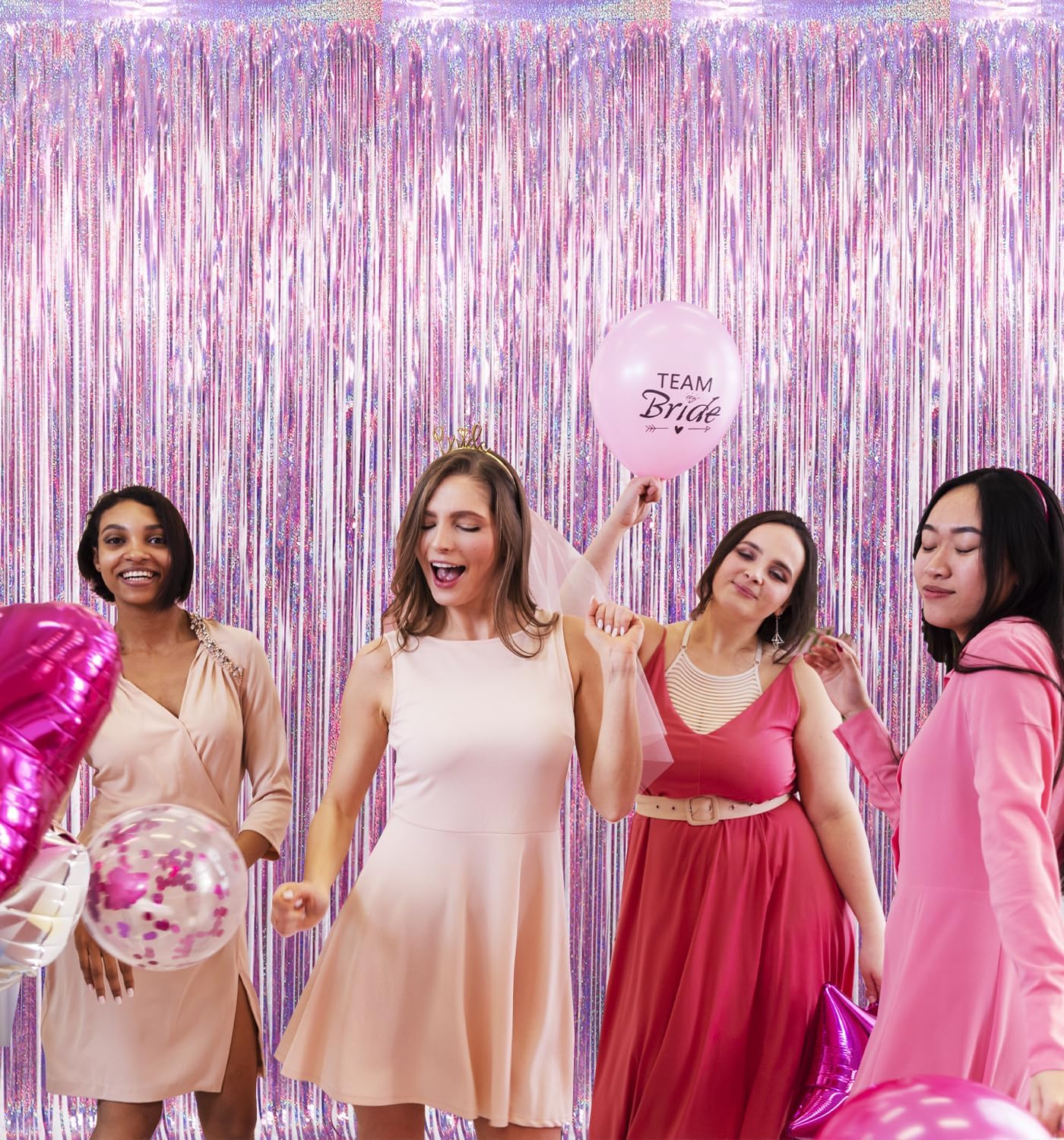 GOER 3.2 ft x 8.2 ft Metallic Tinsel Foil Fringe Curtains Party Photo Backdrop Party Streamers for Birthday,Graduation,New Year Eve Decorations Wedding Decor(3 Packs,Laser Pink)