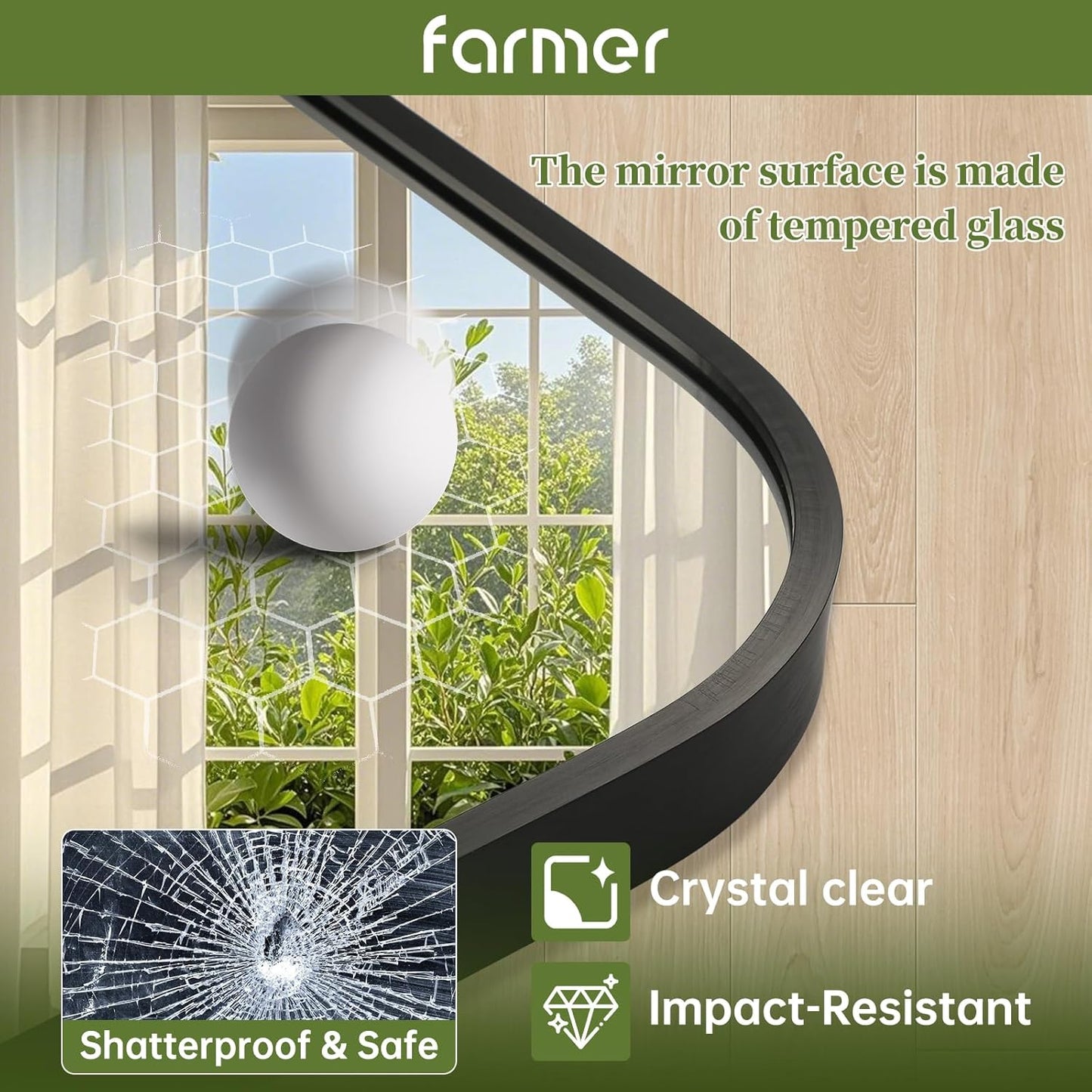 FARMER 20x28 Inch Black Bathroom Mirror, Rectangle Vanity Mirror, Brushed Mirrors for Wall, Metal Frame Hanging Mirror with Round Corner for Bedrooms, Entryways, Living Rooms, Horizontal/Vertical