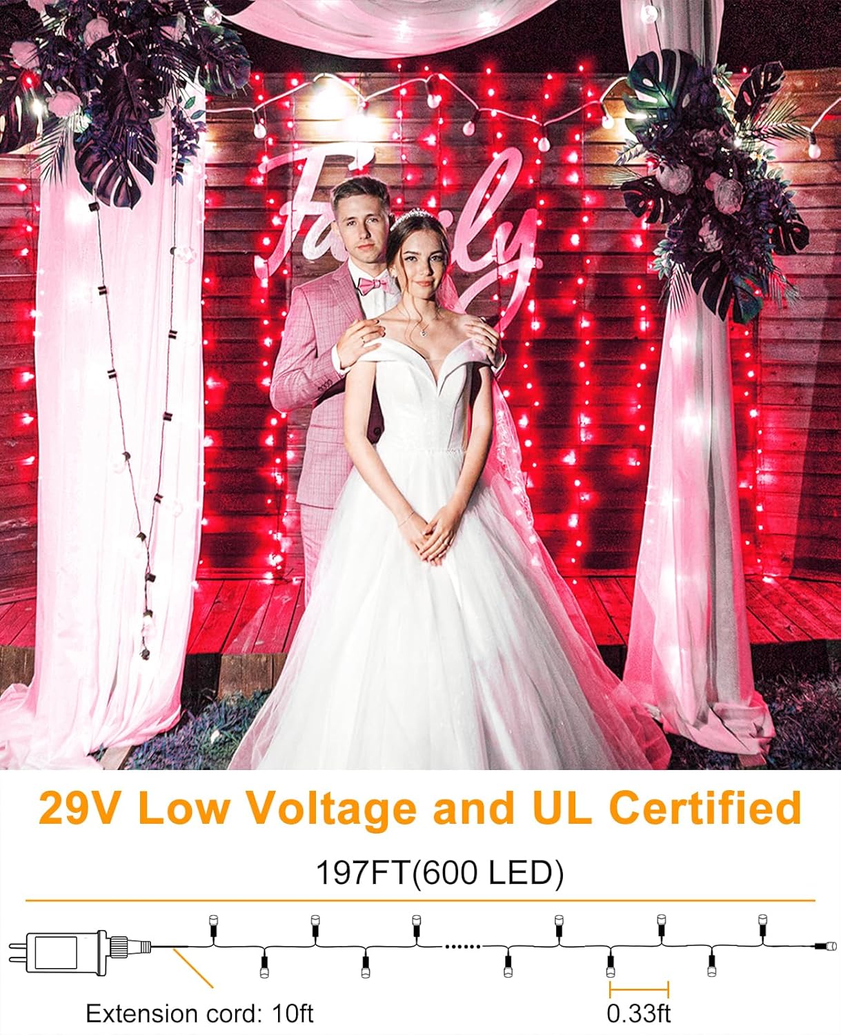 197FT 600 LED Christmas Lights Outdoor, Plug in Christmas Tree Lights 8 Modes, Waterproof String Twinkle Lights for Indoor Room Patio Yard Fence Party Wedding Holiday Decorations, Red