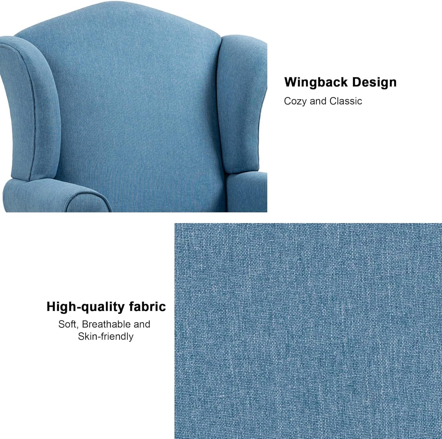 Accent Chair, High Back Upholstered Armchair with High Resilience Sponge & Wood Legs, Mid-Century Modern Comfy Single Sofa Reading Chairs for Living Room, Bedroom (Blue, Set of 2)