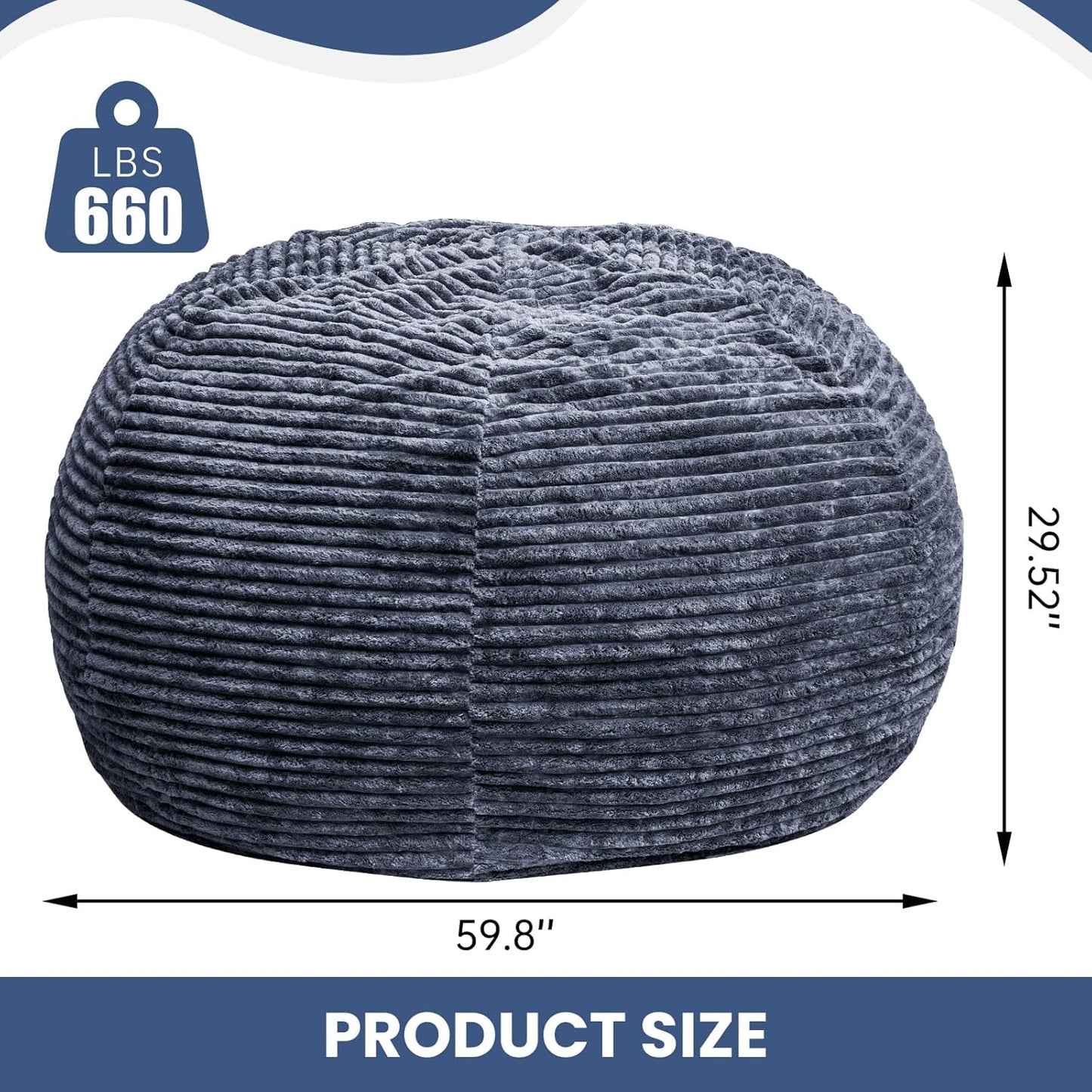 Large Bean Bag Chair, 6FT Giant Beanbag Chairs with Memory Foam Filled, Bean Bag Chairs for Adults, Ultra Soft Lazy Sofa for Living Room Bedroom (Grey)